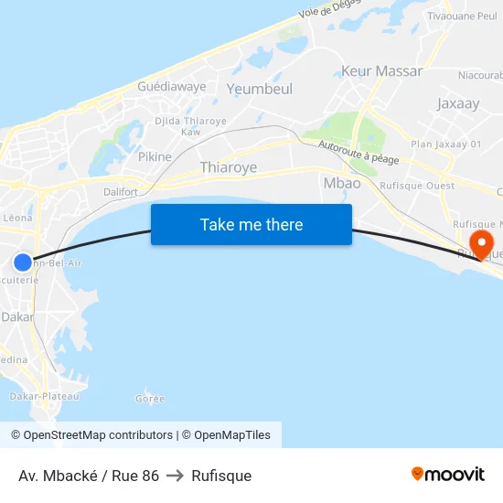 Av. Mbacké / Rue 86 to Rufisque map