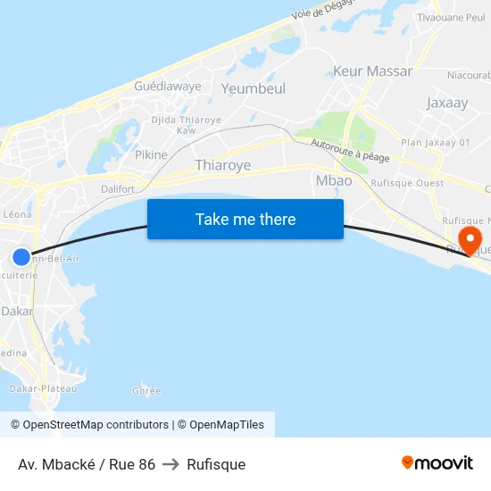 Av. Mbacké / Rue 86 to Rufisque map