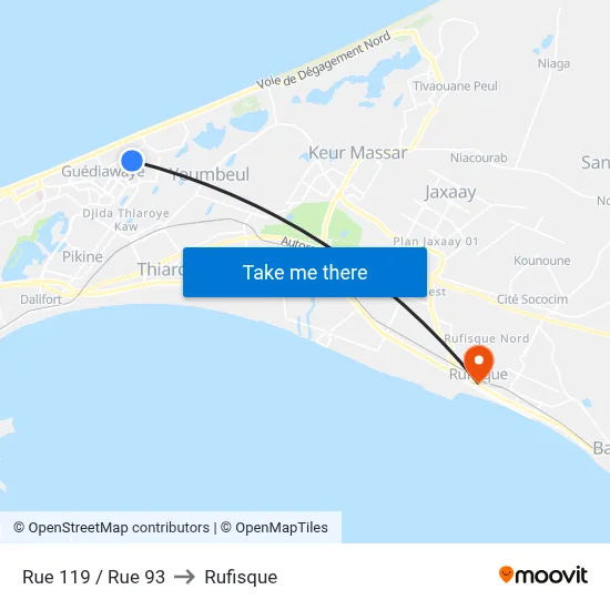 Rue 119 / Rue 93 to Rufisque map