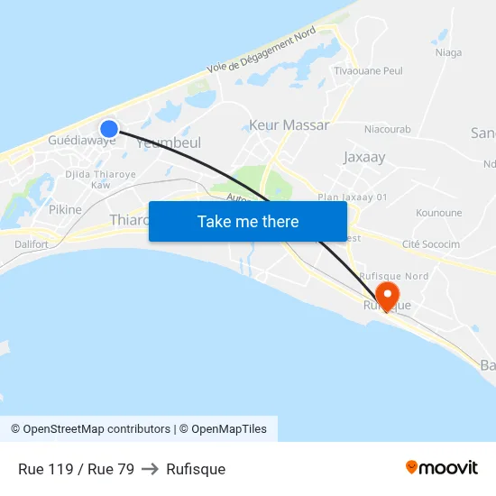 Rue 119 / Rue 79 to Rufisque map