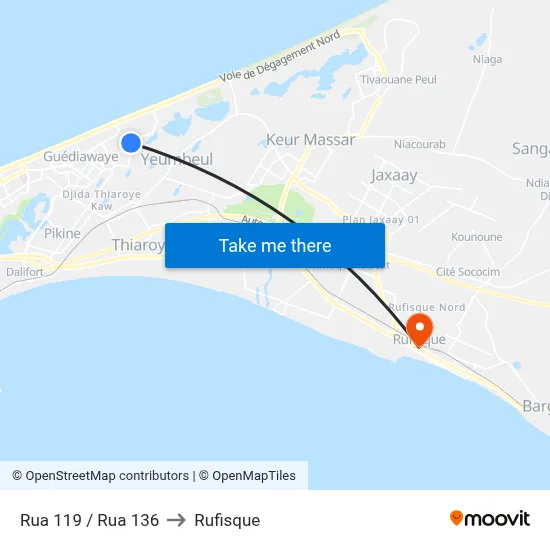 Rua 119 / Rua 136 to Rufisque map