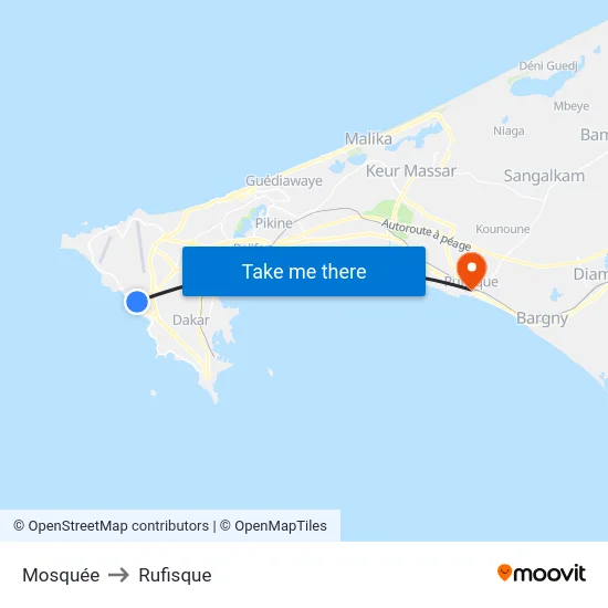Mosquée to Rufisque map