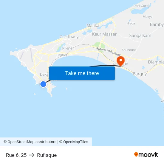 Rue 6, 25 to Rufisque map