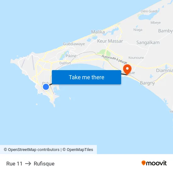 Rue 11 to Rufisque map