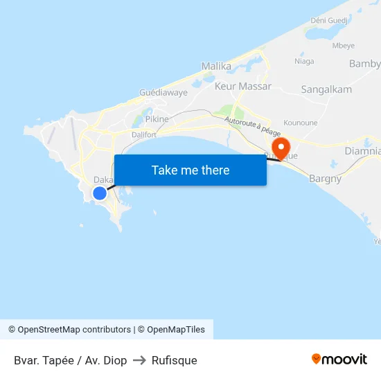 Bvar. Tapée / Av. Diop to Rufisque map