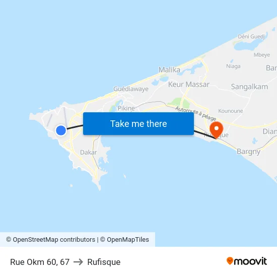 Rue Okm 60, 67 to Rufisque map
