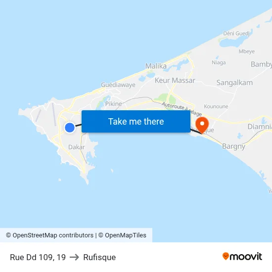 Rue Dd 109, 19 to Rufisque map