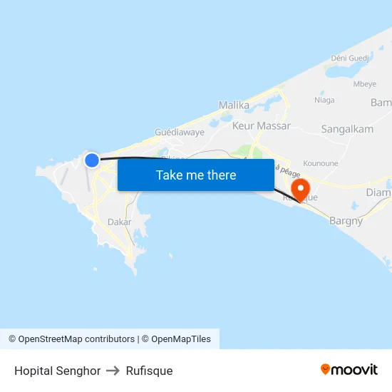 Hopital Senghor to Rufisque map