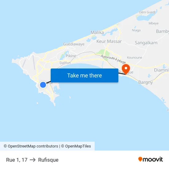 Rue 1, 17 to Rufisque map