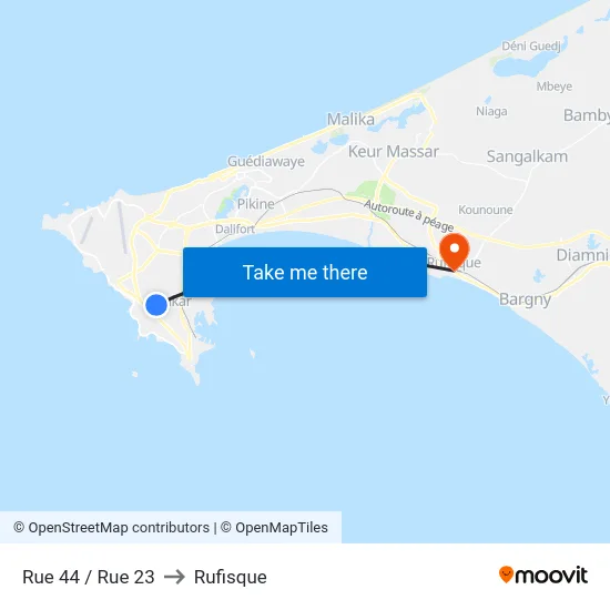 Rue 44 / Rue 23 to Rufisque map