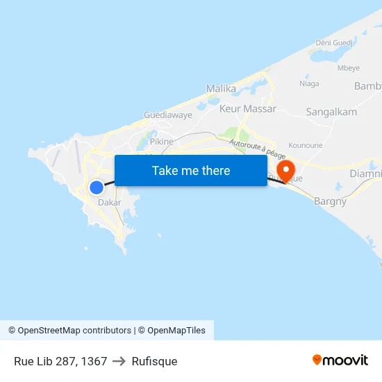 Rue Lib 287, 1367 to Rufisque map