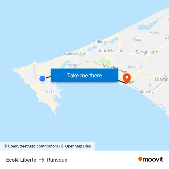 Ecolé Liberté to Rufisque map