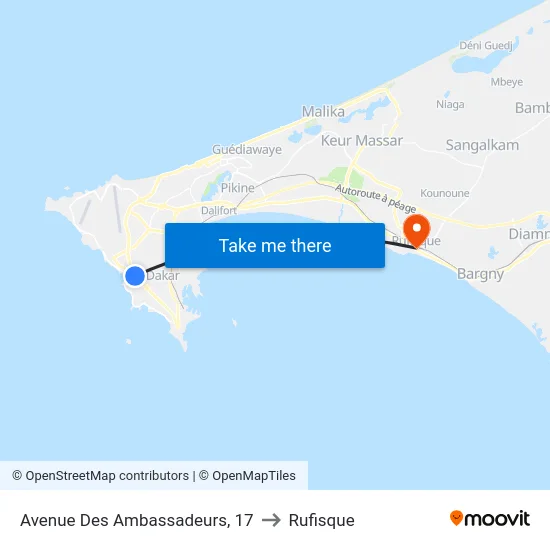 Avenue Des Ambassadeurs, 17 to Rufisque map
