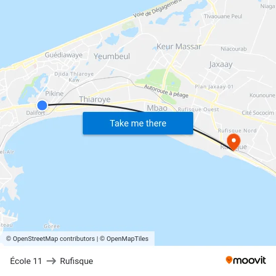 École 11 to Rufisque map