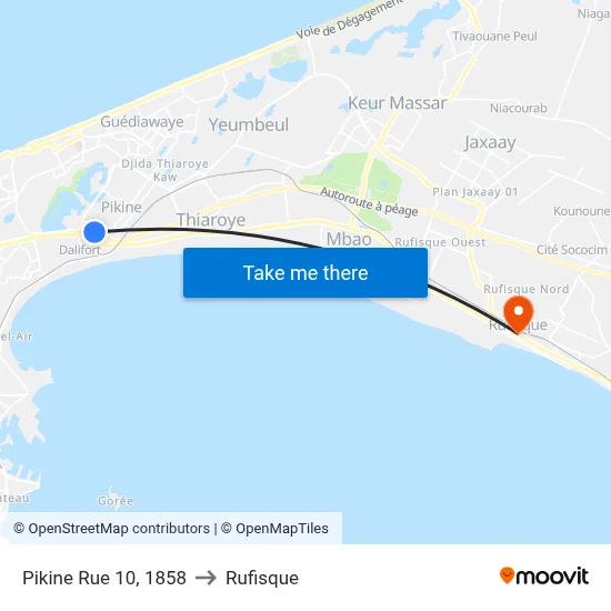 Pikine Rue 10, 1858 to Rufisque map