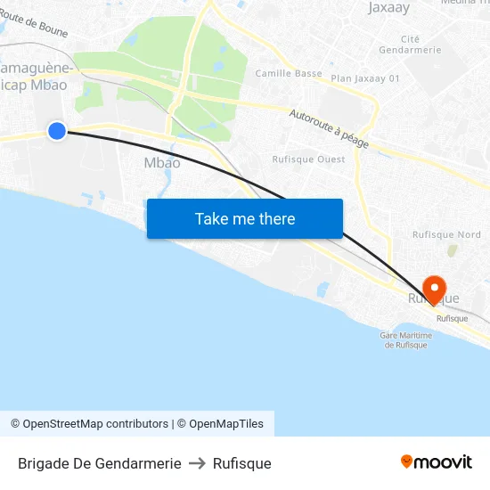 Brigade De Gendarmerie to Rufisque map