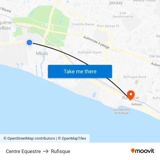 Centre Equestre to Rufisque map