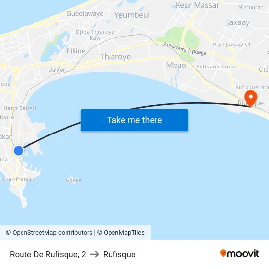 Route De Rufisque, 2 to Rufisque map