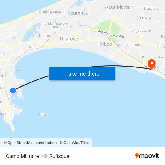 Camp Militaire to Rufisque map