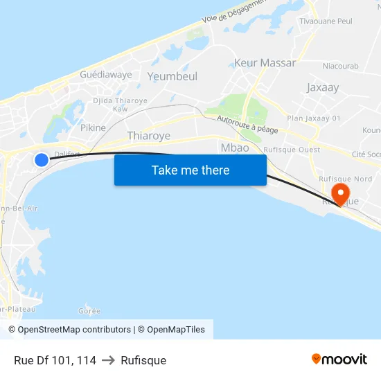 Rue Df 101, 114 to Rufisque map