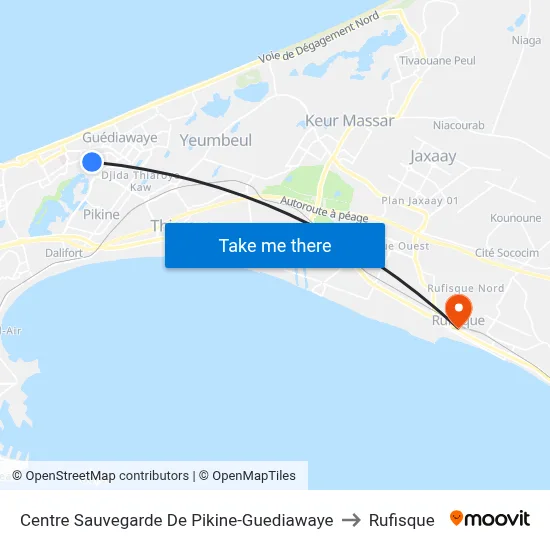 Centre Sauvegarde De Pikine-Guediawaye to Rufisque map