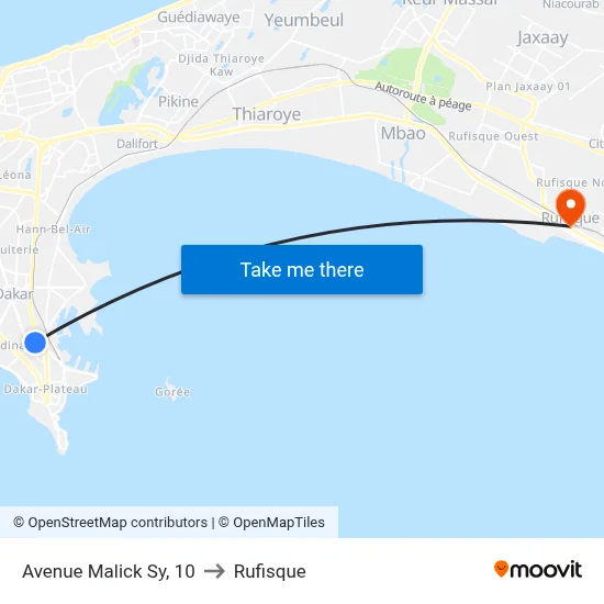 Avenue Malick Sy, 10 to Rufisque map