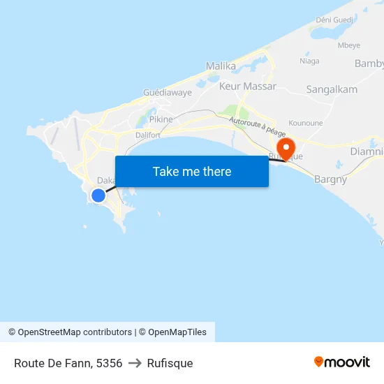 Route De Fann, 5356 to Rufisque map