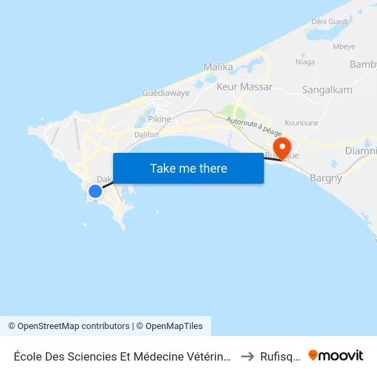 École Des Sciencies Et Médecine Vétérinaires to Rufisque map