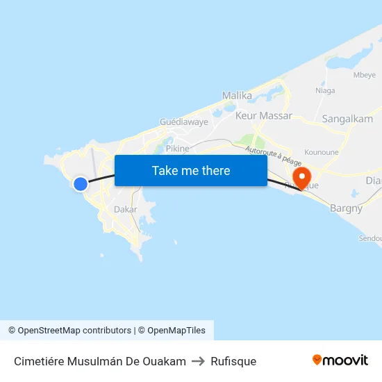 Cimetiére Musulmán De Ouakam to Rufisque map