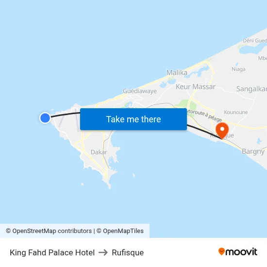 King Fahd Palace Hotel to Rufisque map