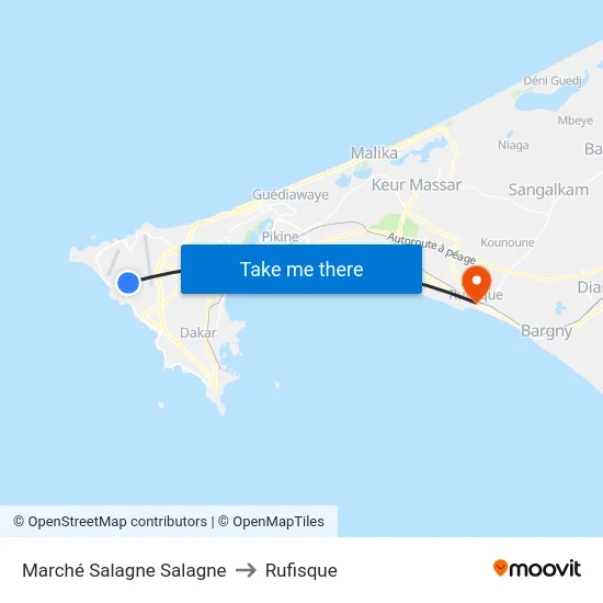 Marché Salagne Salagne to Rufisque map