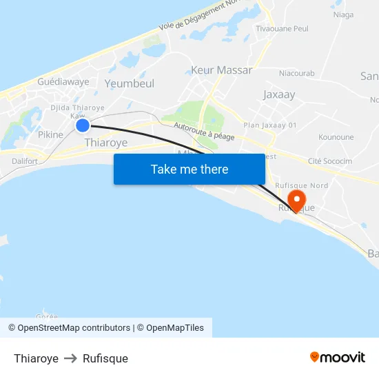 Thiaroye to Rufisque map