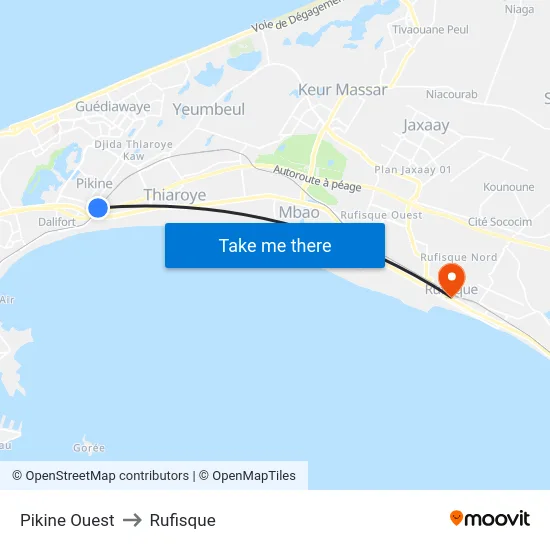 Pikine Ouest to Rufisque map