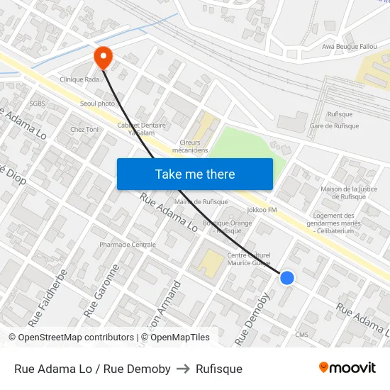 Rue Adama Lo / Rue Demoby to Rufisque map