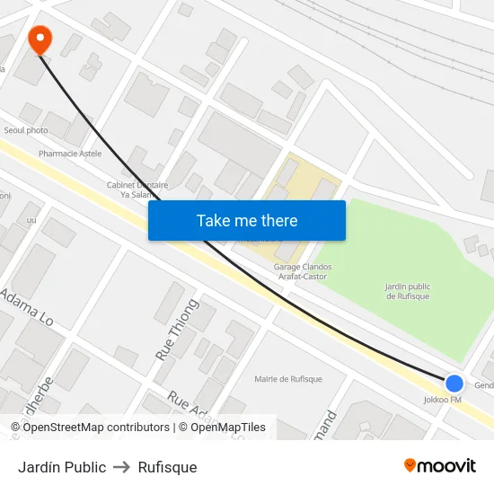 Jardín Public to Rufisque map