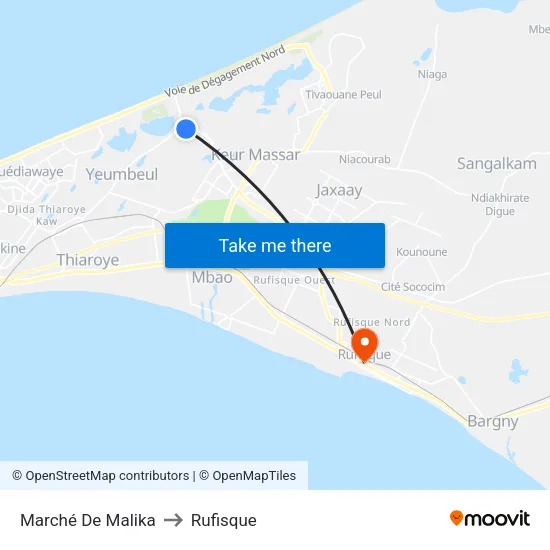 Marché De Malika to Rufisque map
