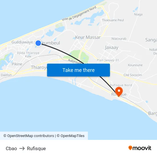 Cbao to Rufisque map