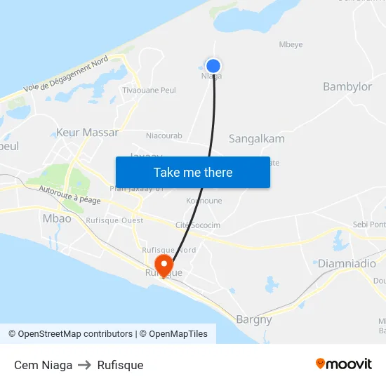 Cem Niaga to Rufisque map