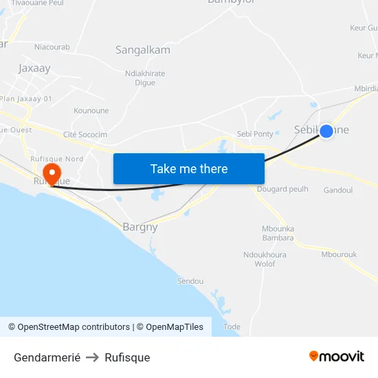 Gendarmerié to Rufisque map