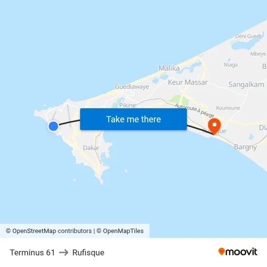 Terminus 61 to Rufisque map