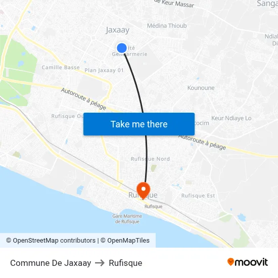 Commune De Jaxaay to Rufisque map
