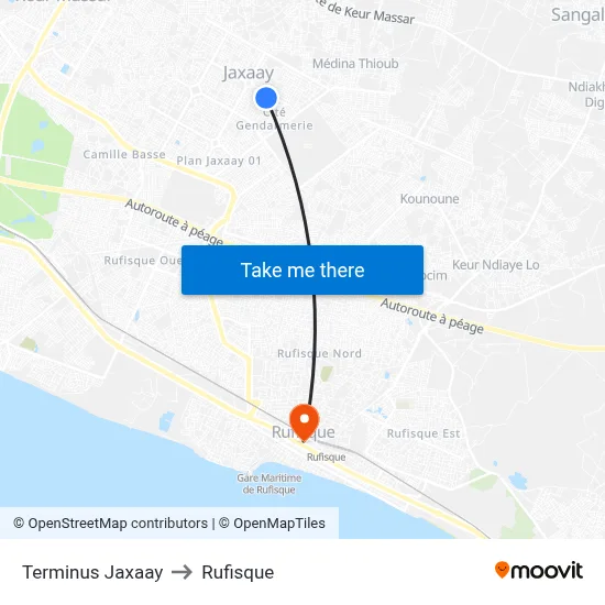 Terminus Jaxaay to Rufisque map