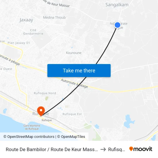 Route De Bambilor / Route De Keur Massar to Rufisque map