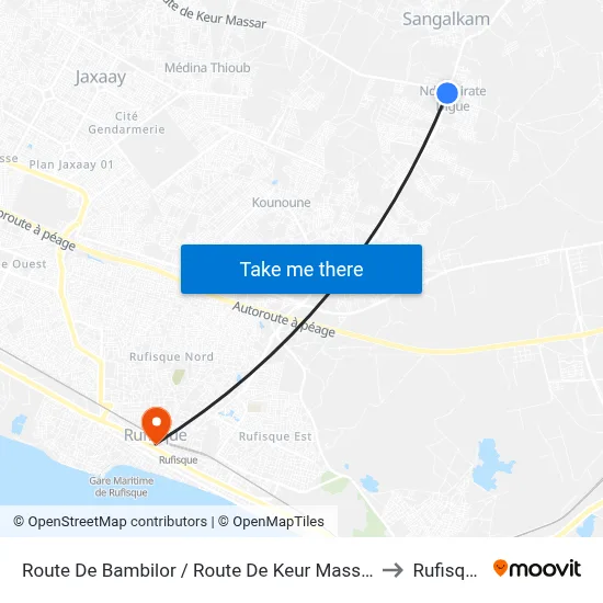 Route De Bambilor / Route De Keur Massar to Rufisque map