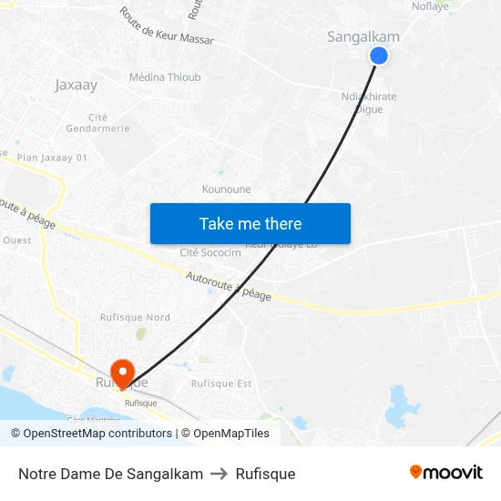 Notre Dame De Sangalkam to Rufisque map