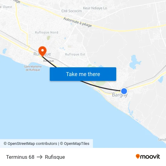 Terminus 68 to Rufisque map