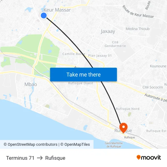 Terminus 71 to Rufisque map