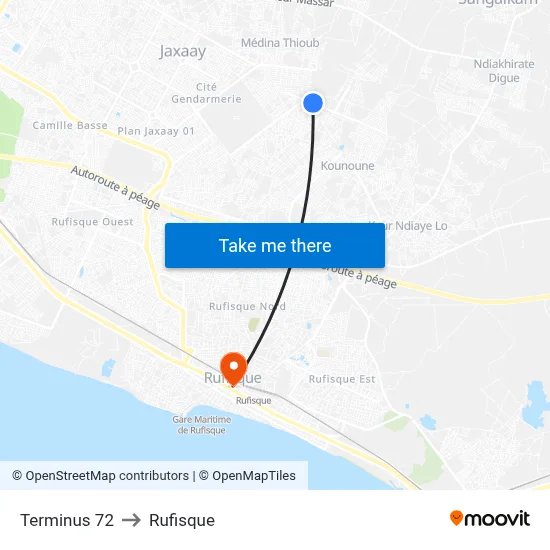 Terminus 72 to Rufisque map