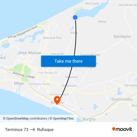 Terminus 73 to Rufisque map
