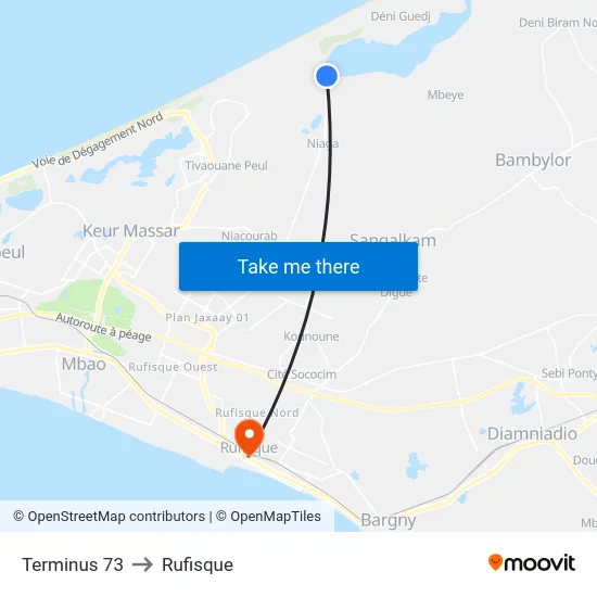 Terminus 73 to Rufisque map
